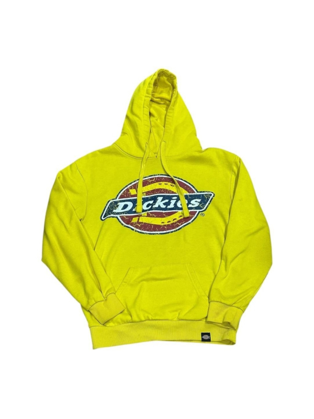 Dickies Hoodie Mens Small Yellow Pullover Fleece Sweatshirt Logo Graphic